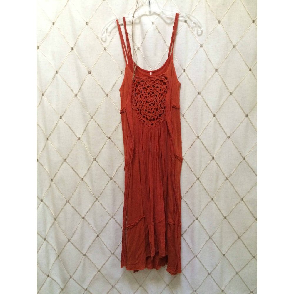 FREE PEOPLE Rust Orange Red Hippie Dress Size S